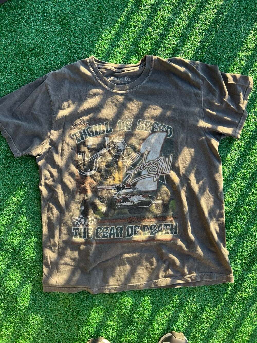 Ruckus Co. The Thrill of Speed Graham Hill Racing Graphic T-Shirt Brown Size L
